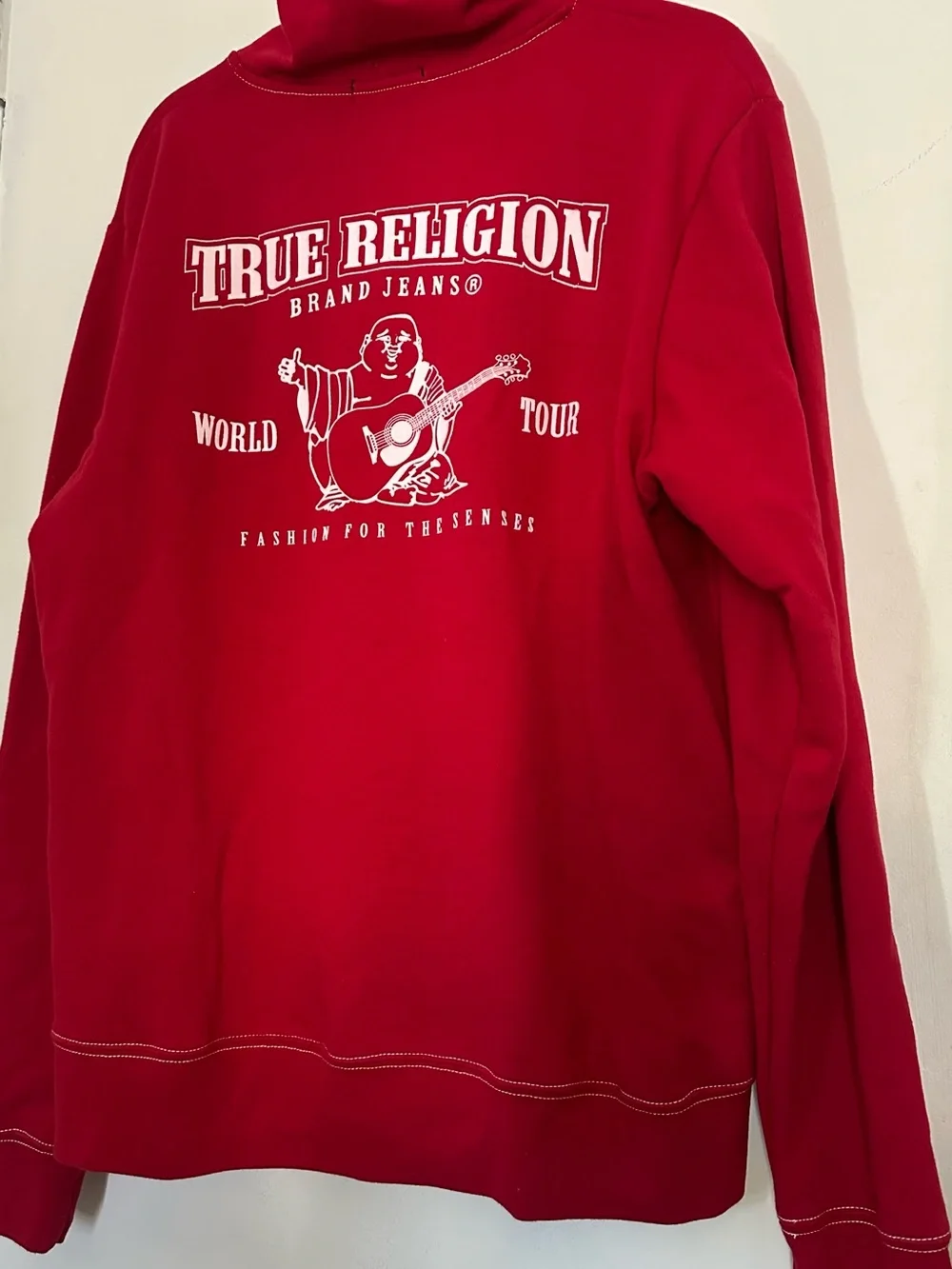 True Religion Men's Red Zip-Up Hoodie with White Logo